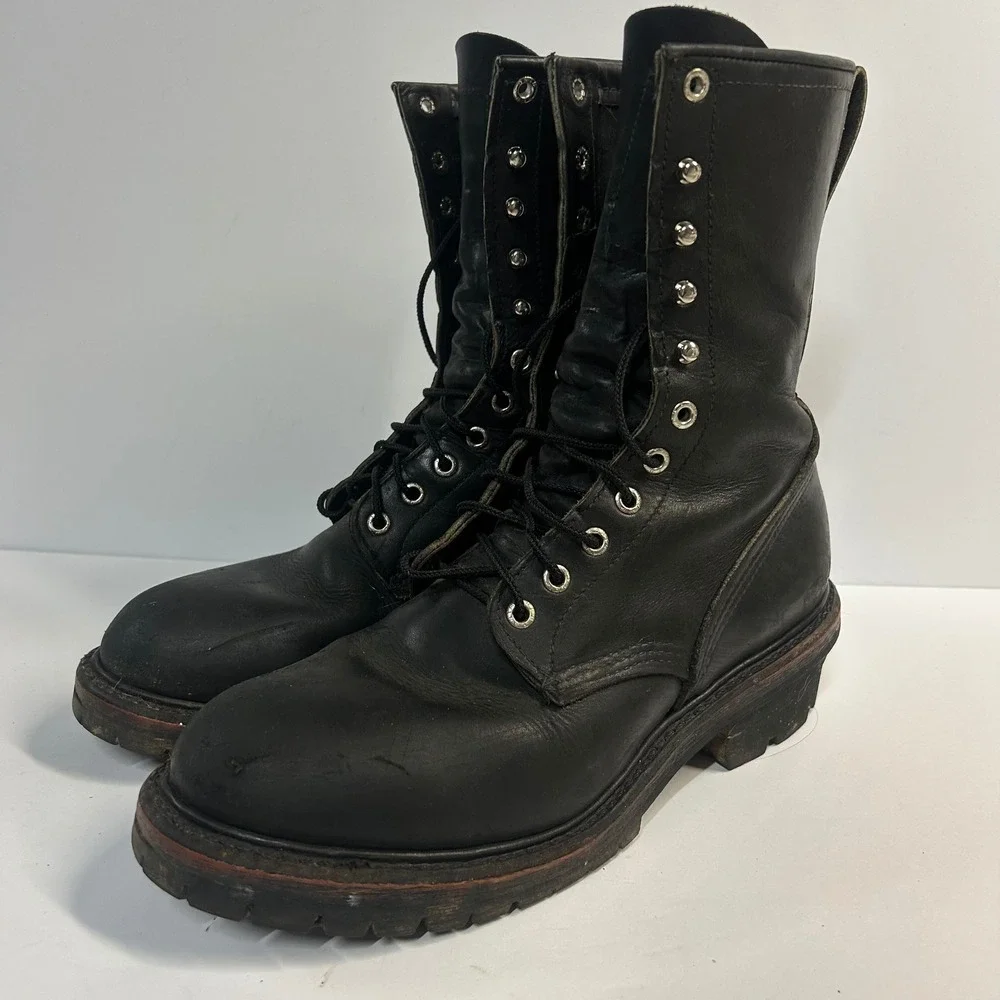 Red Wing 218 Logger Boots Black Leather Mens 9 D Vibram Sole Work Boots